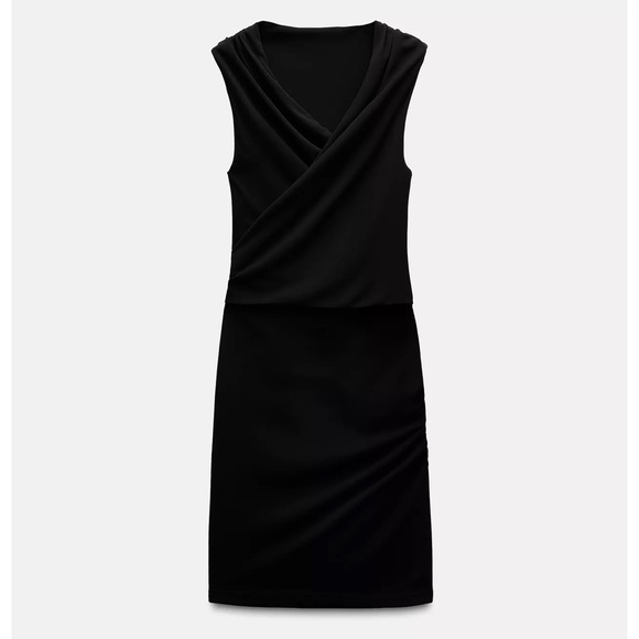 ZARA Black Ruched Cocktail Dress Rhinestone Belt Glam Party Dress - Picture 6 of 14